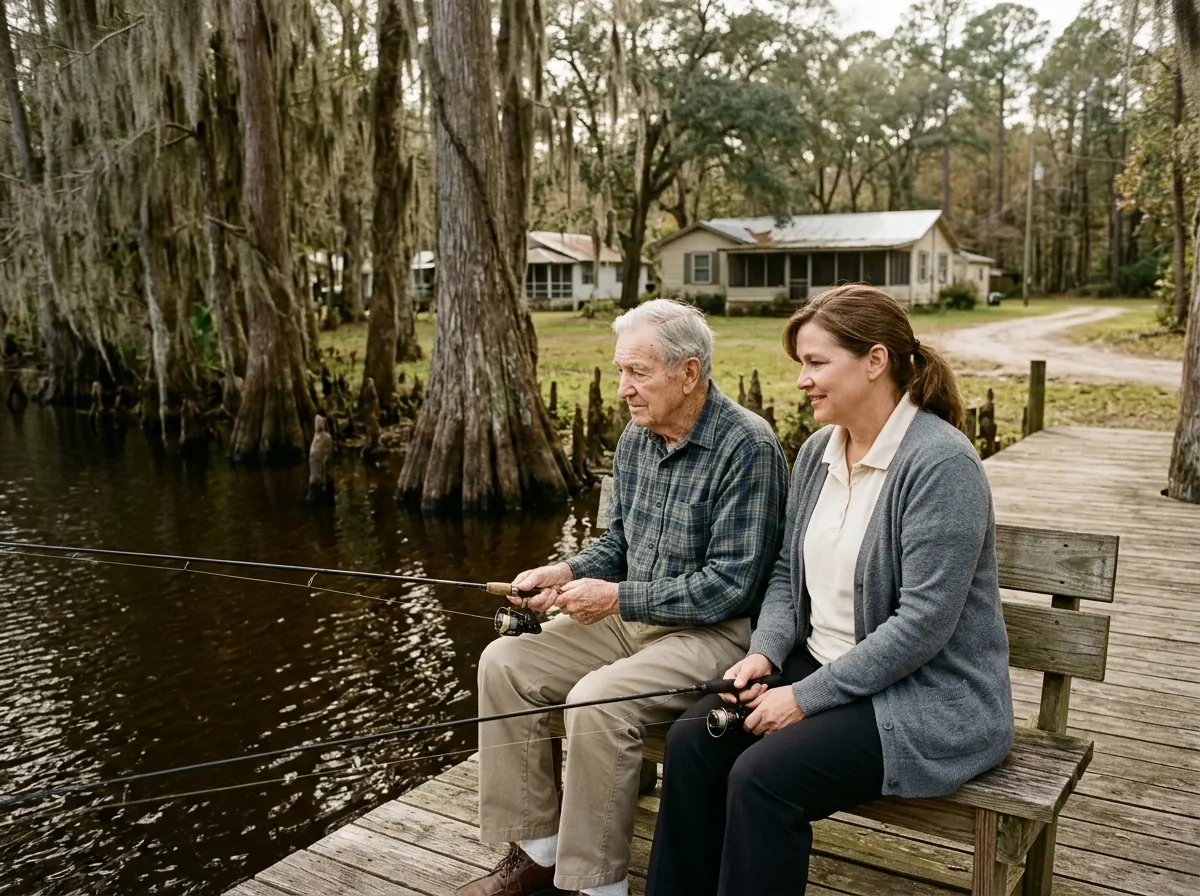 A caregiver with a client at home in Branford, FL